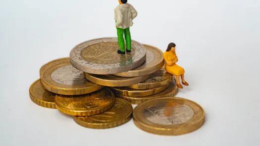 Depiction of family standing on savings